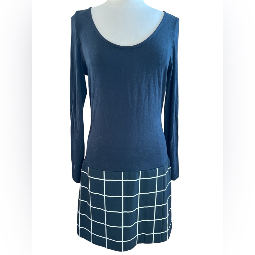 Banana Republic Black and White Long Sleeve Drop waist checkered Dress Size 10